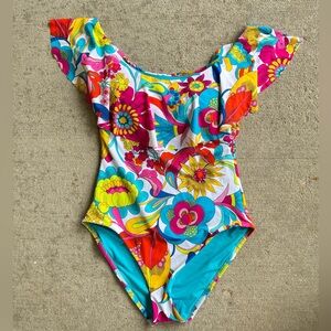 Trina Turk Fontaine off the shoulder ruffle one piece swim suit